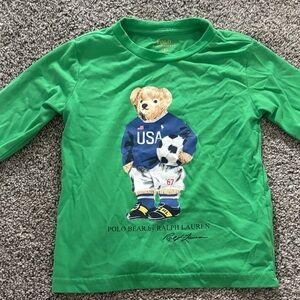 Ralph Lauren Kids Green Long Sleeve Polo Bear Tee size 3